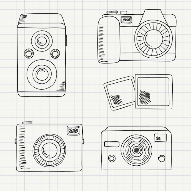 Variedade de câmeras de mão desenhada