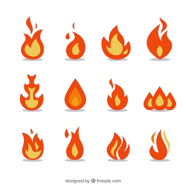Variedade de chamas fantásticas em design plano