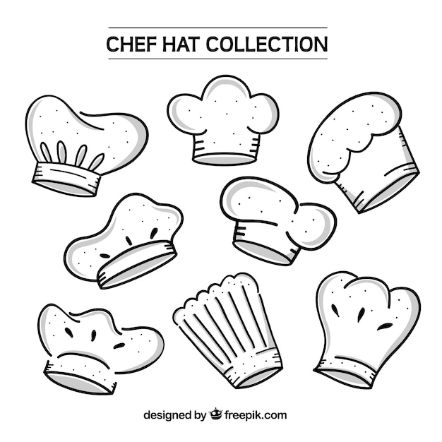 Vetor grátis variedade de chapéus desenhados mão do cozinheiro chefe