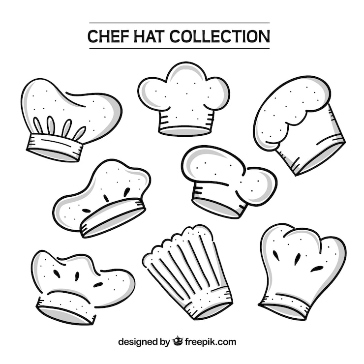 Vetor grátis variedade de chapéus desenhados mão do cozinheiro chefe