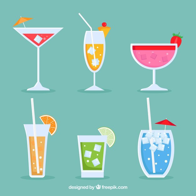 Variedade de cocktails em design plano