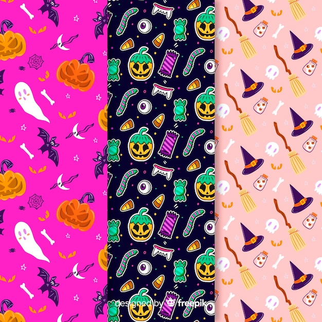 Vetor grátis variedade de cores de fundo com padrão de halloween