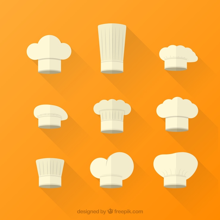 Vetor grátis variedade de cozinheiro chefe chapéus brancos