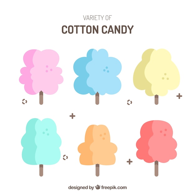 Variedade de doces de algodão plano