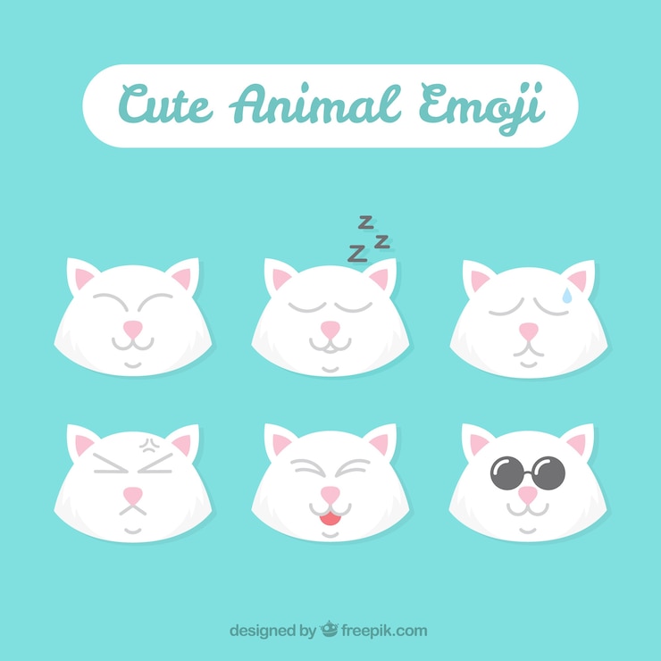 Vetor grátis variedade de emoticons gato no design plano