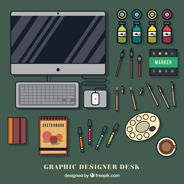 Variedade de ferramentas do designer gráfico