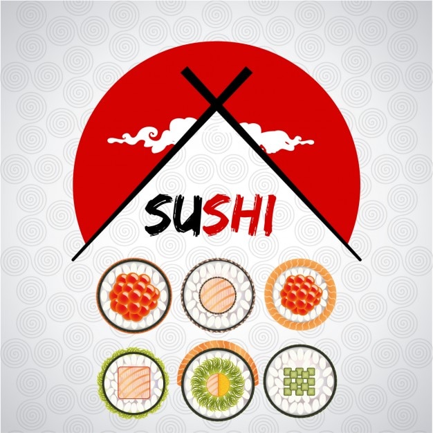 Vetor grátis variedade de logotipo do sushi