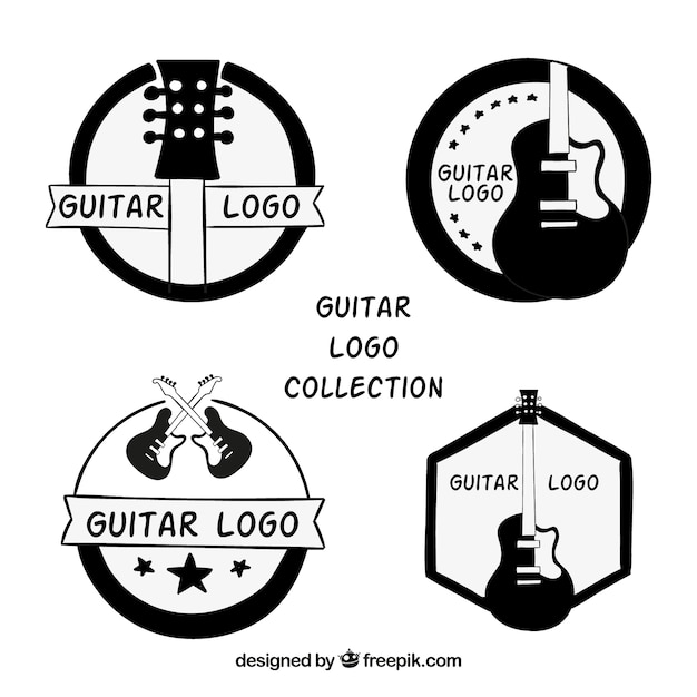 Variedade de logotipos com guitarras desenhadas à mão