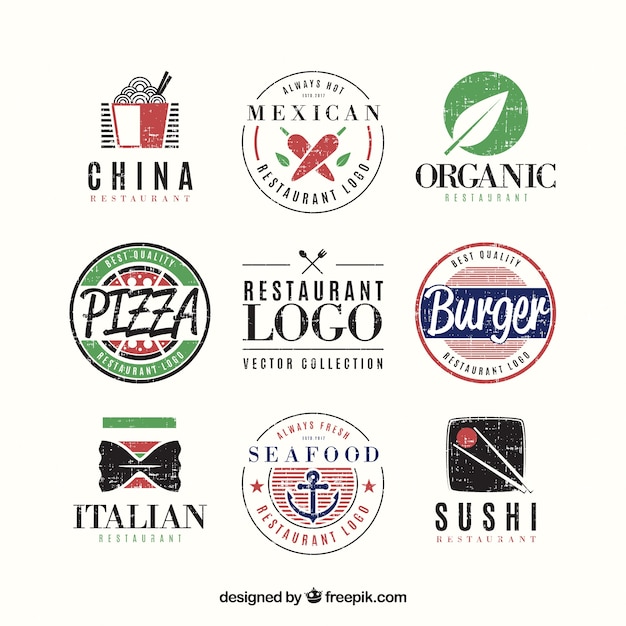 Vetor grátis variedade de logotipos de restaurantes legais