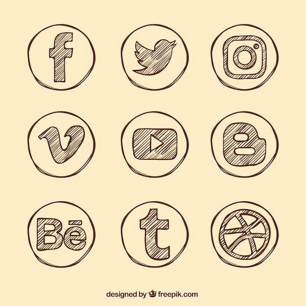 Vetor grátis variedade de mão desenhada ícones sociais dos media