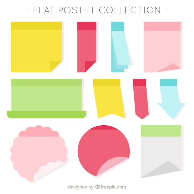 Vetor grátis variedade de post-it com desenhos diferentes