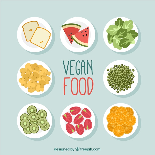 Vetor grátis variedade de pratos de comida vegan