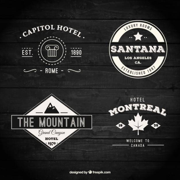Variedade de retro emblemas de hotéis