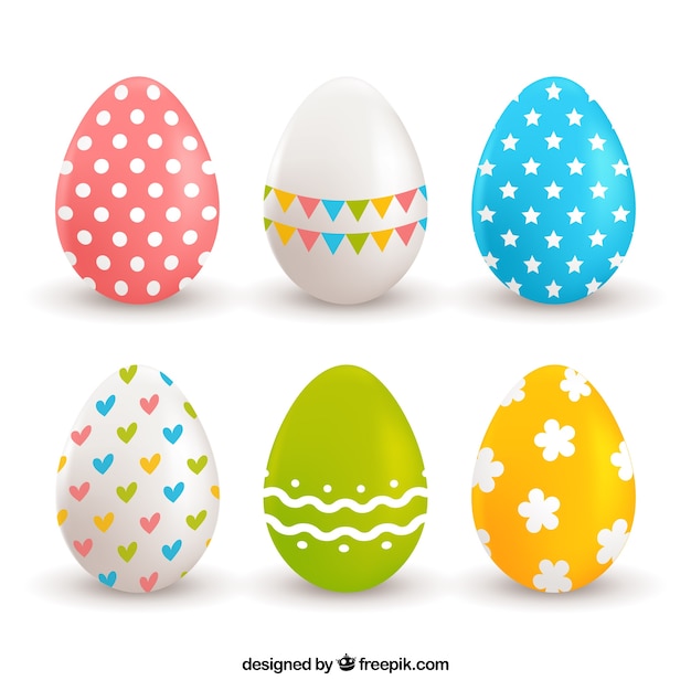 Variedade de seis ovos realistas para o dia da páscoa