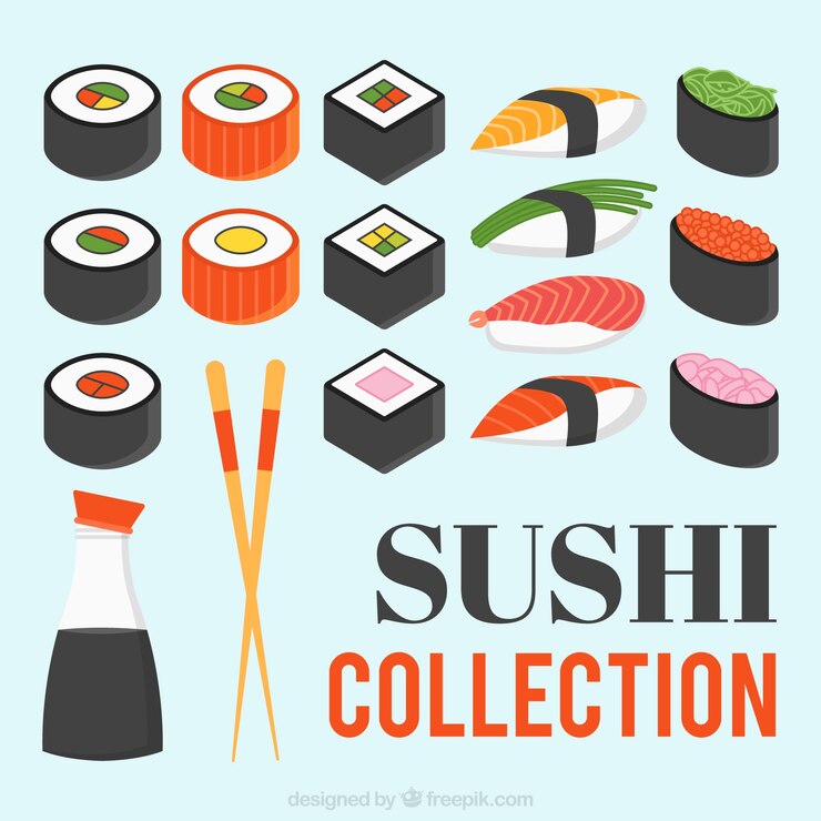 Vetor grátis variedade de sushi delicioso