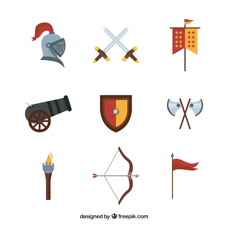 Vetor grátis variedade medieval de elementos do cavaleiro