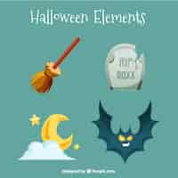 Vetor grátis variety of flat halloween elements