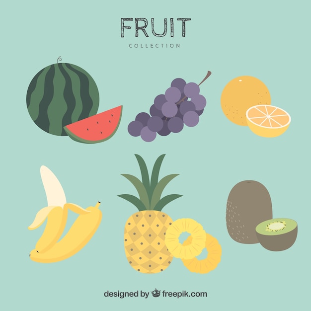 Vário pedaços de frutas em design plano