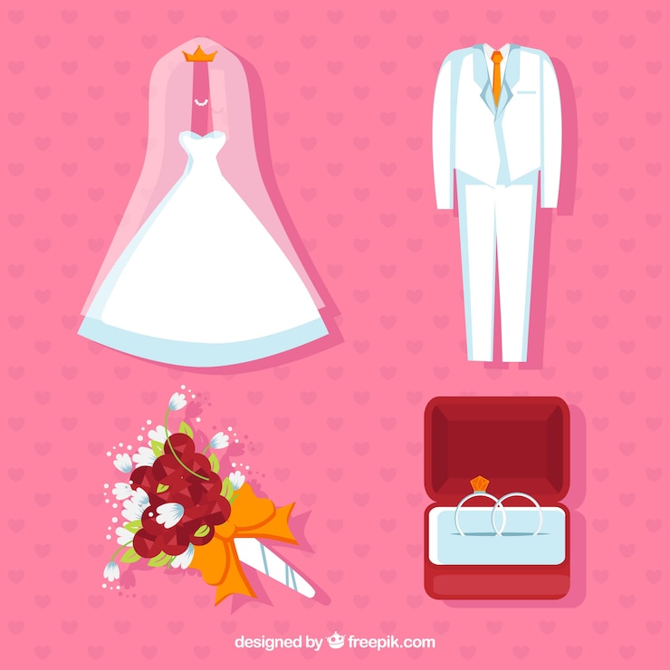 Vetor grátis vários, casamento, elementos, apartamento, desenho