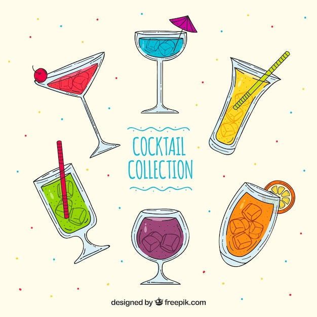 Vários cocktails desenhados à mão