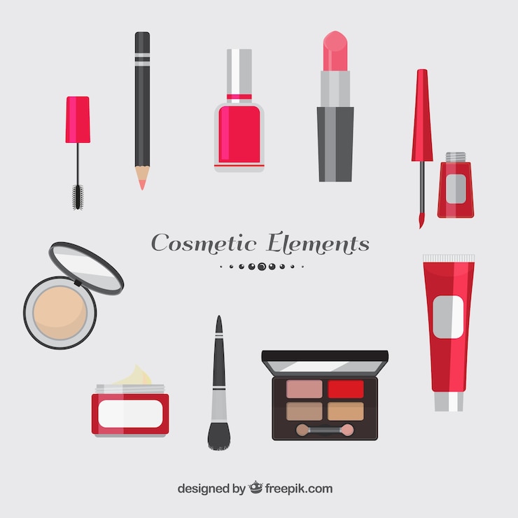 Vetor grátis vários elementos cosméticos em design plano