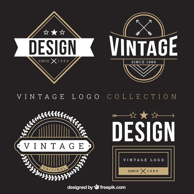 Vários logotipos do vintage com detalhes brancos