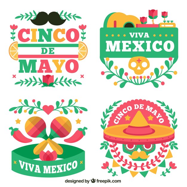 Vários, mexicano, Partido, etiquetas, liso, desenho