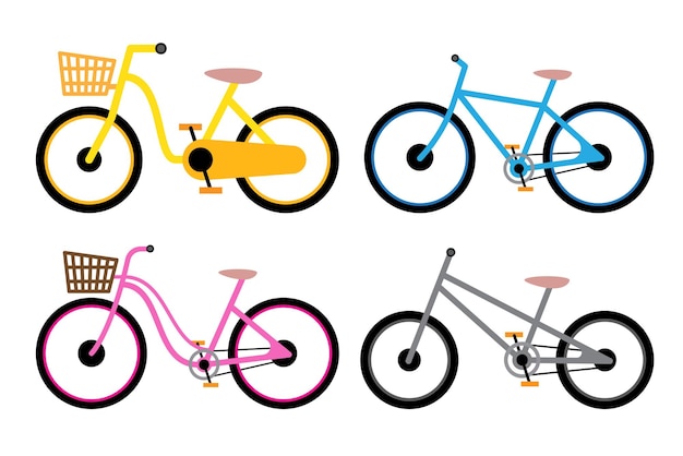 Vetor grátis vários modelos e estilos de bicicletas para os ciclistas escolherem de acordo com a idade e uso. bicicleta de ilustração vetorial dos desenhos animados isolada em um fundo branco.