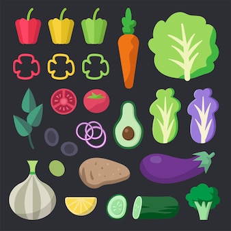 Vários pacote de vetores de legumes orgânicos frescos