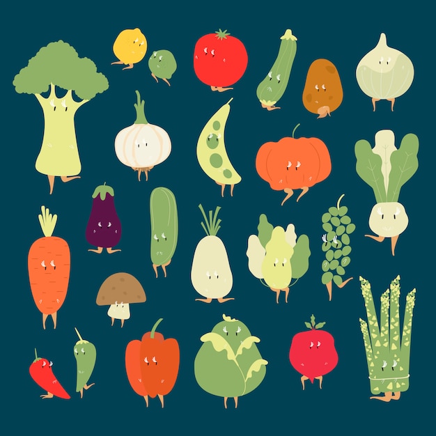 Vários vetores de personagens de desenhos animados vegetais orgânicos