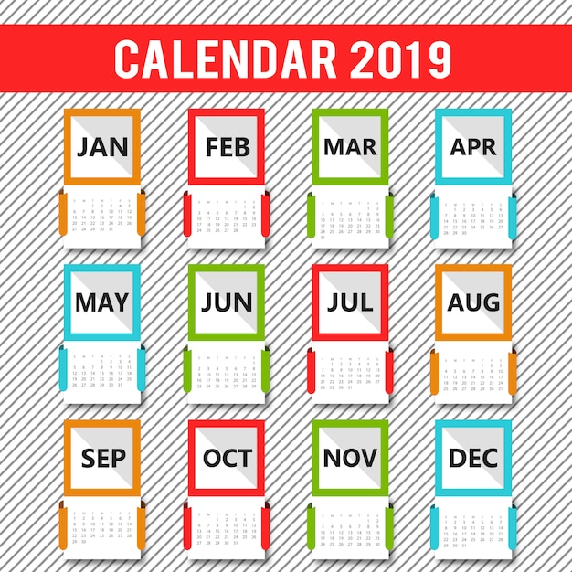 Vector colorido calendário 2019 design