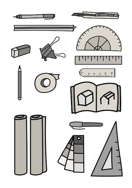 Vetor grátis vector conjunto de estilo de papelaria doodle