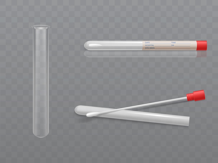 Vetor grátis vector conjunto médico para análise - q-tip com cotonete e tubo de ensaio
