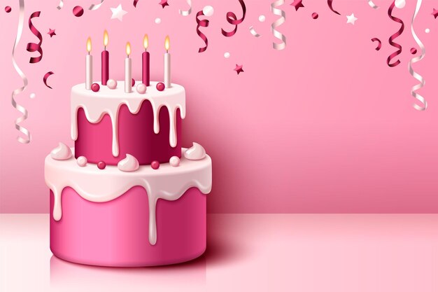 Vector de bolo de aniversário ou aniversário rosa 3d