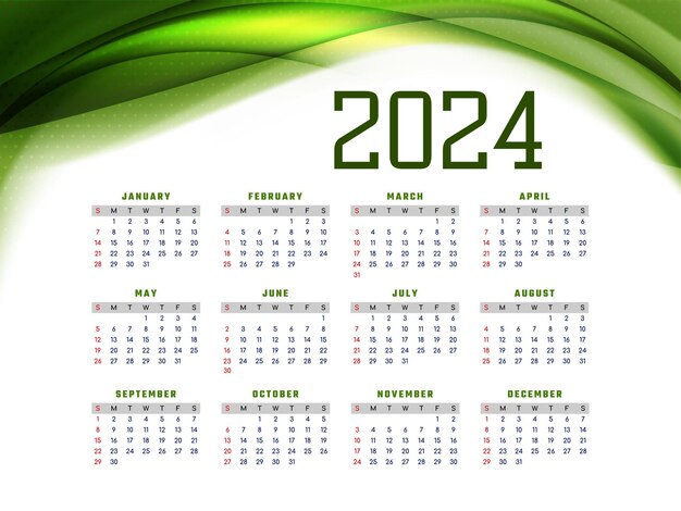 Vector de design moderno do calendário do ano novo de 2024