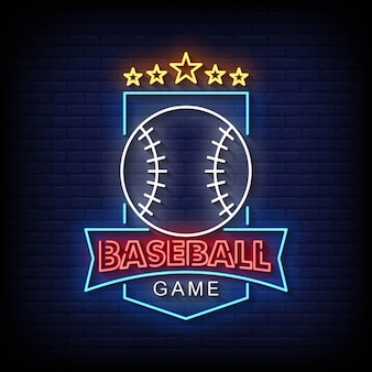 Vector de texto de estilo de sinais de néon de jogo de beisebol