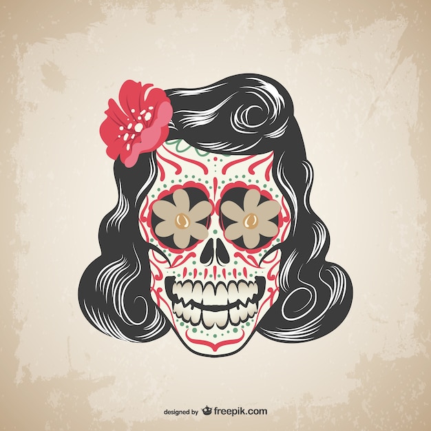 Vector floral tatuagem de caveira