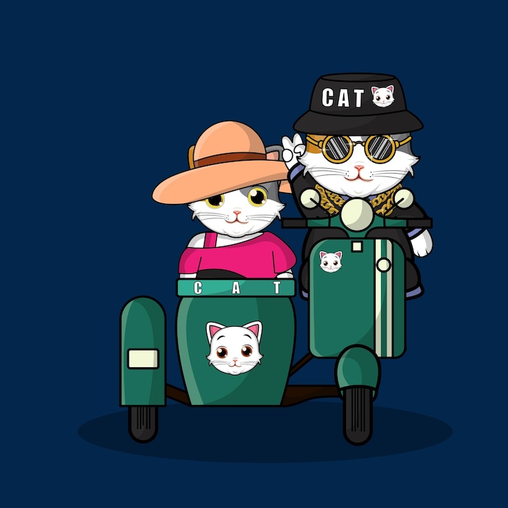 Vetor grátis vector grátis gato fofo andando de motocicleta ilustração do ícone do vetor dos desenhos animados