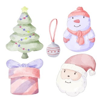 Vector illustration personagem em aquarela de natal e objeto com uma variedade de tipos e cores. feliz natal recorte elemento cartões de férias, convites e decoração de celebração do site.