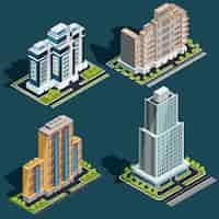 Vetor grátis vector isométrico 3d ilustrações de edifícios urbanos modernos