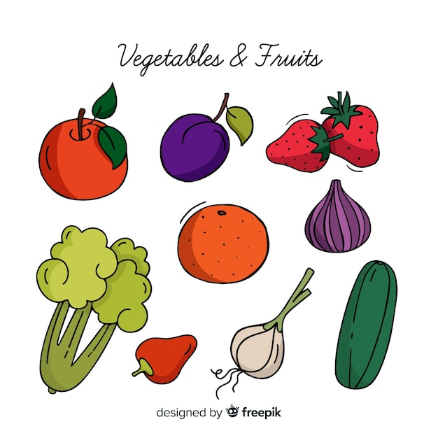 Vetor grátis vegetais e frutas