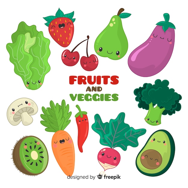 Vetor grátis vegetais e frutas