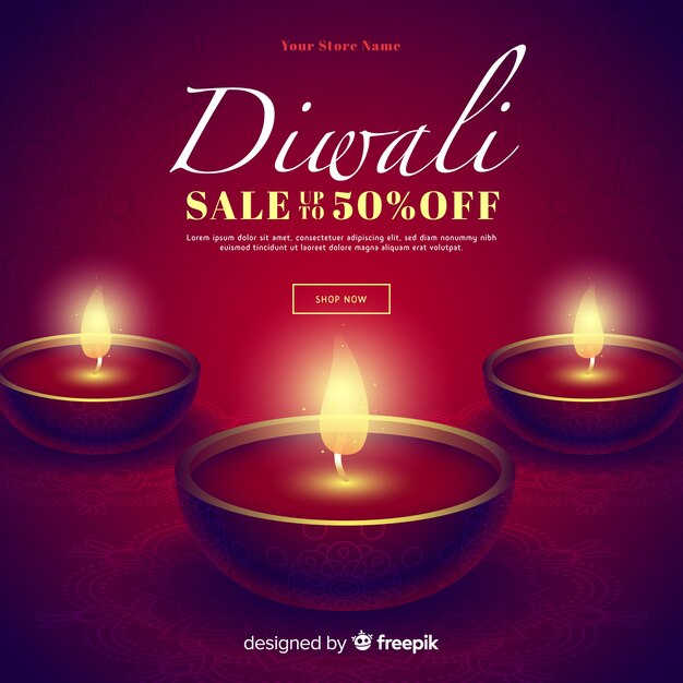 Velas e vendas especiais românticas realistas de diwali