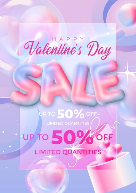 Venda do dia dos namorados 50 de desconto Cartaz ou banner com muitos corações doces e presentes doces no fundo vermelho Promoção e modelo de compras ou plano de fundo para o conceito de amor e dia dos namorados
