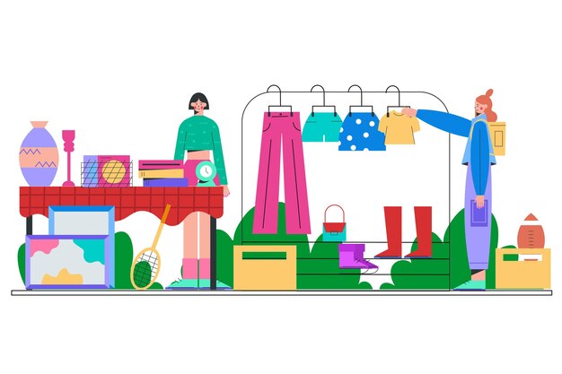Vendendo roupas na feira da ladra