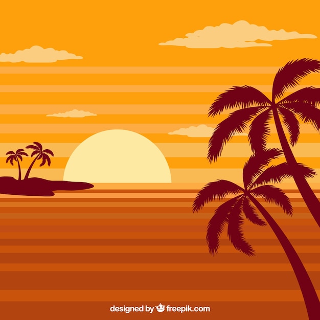 Verão, paisagem, fundo, pôr do sol