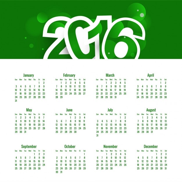 Vetor grátis verde novo ano de 2016 calendário