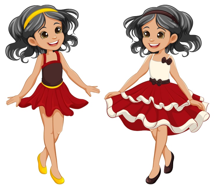 Vetor grátis vestido de princesa de festa de fantasia para personagens de desenhos animados de meninas