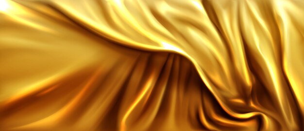 Vestuário de seda ou de cetim dourado com dobras e dobras