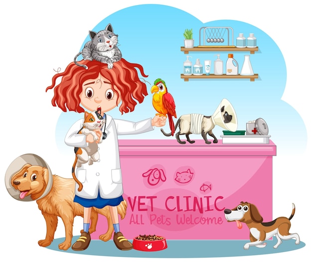 Veterinário amigável com vetor de animal de estimação